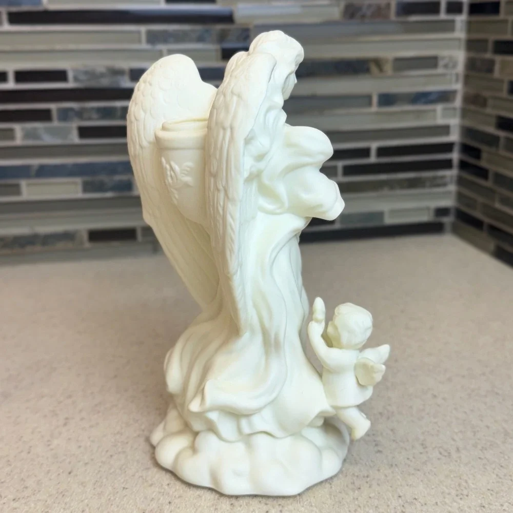 VTG PartyLite White Bisque Angel with Cherubs Taper Candle Holder Figurine P0434